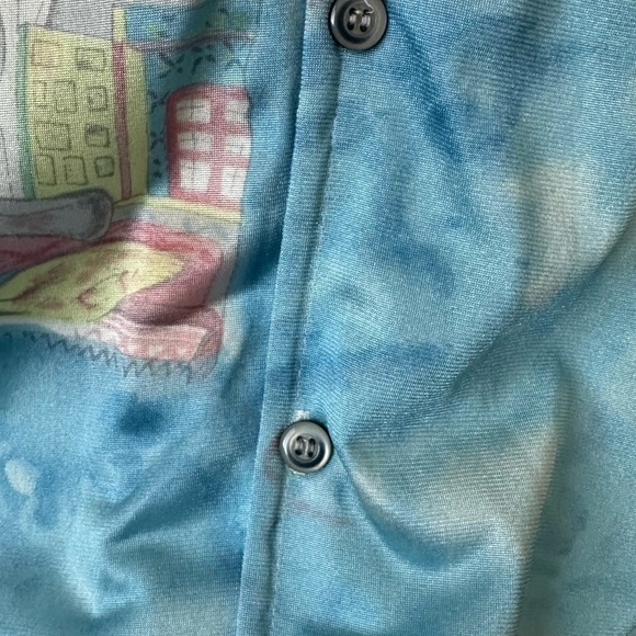 VINTAGE 1970S VAN HEUSEN PRINTED NYLON SHIRT in Sky Blue-Size Mens Small - Picture 8 of 13